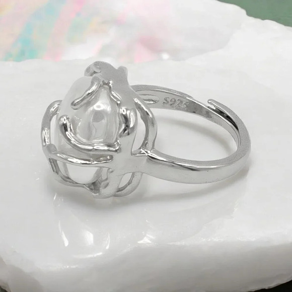 🆕️S925 Sterling Silver Adjustable Baroque Pearl Ring 💍Trendy Intricate Design - Picture 8 of 15